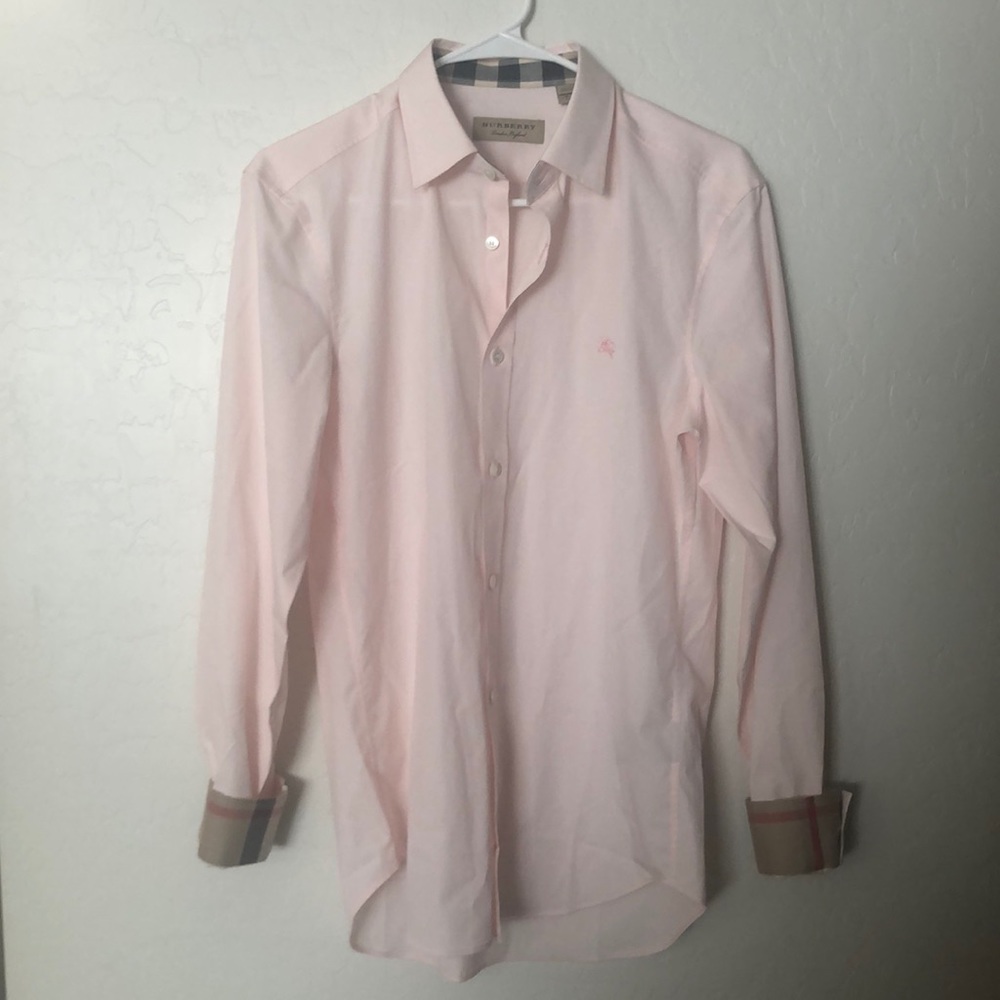 Burberry pale pink nova check button up shirt